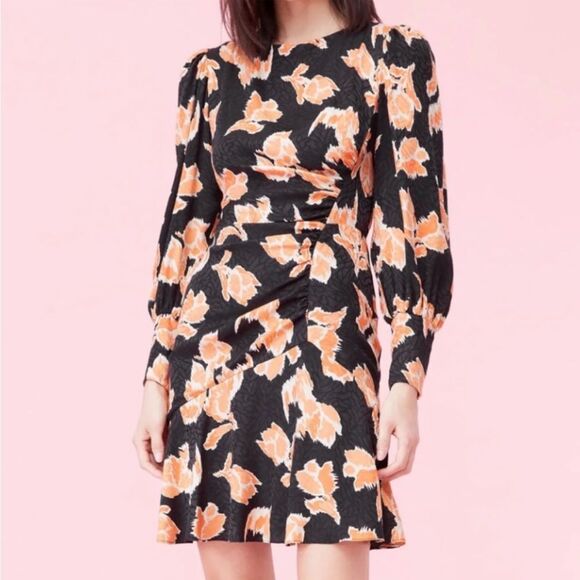 Rebecca Taylor Orange Fit and Flare Bishop Sleeve Dress, US2 - Picture 1 of 14